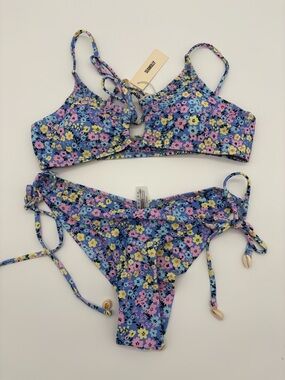 Floral Tie-Side Bikini Set in Blue, Pink & Yellow NWT